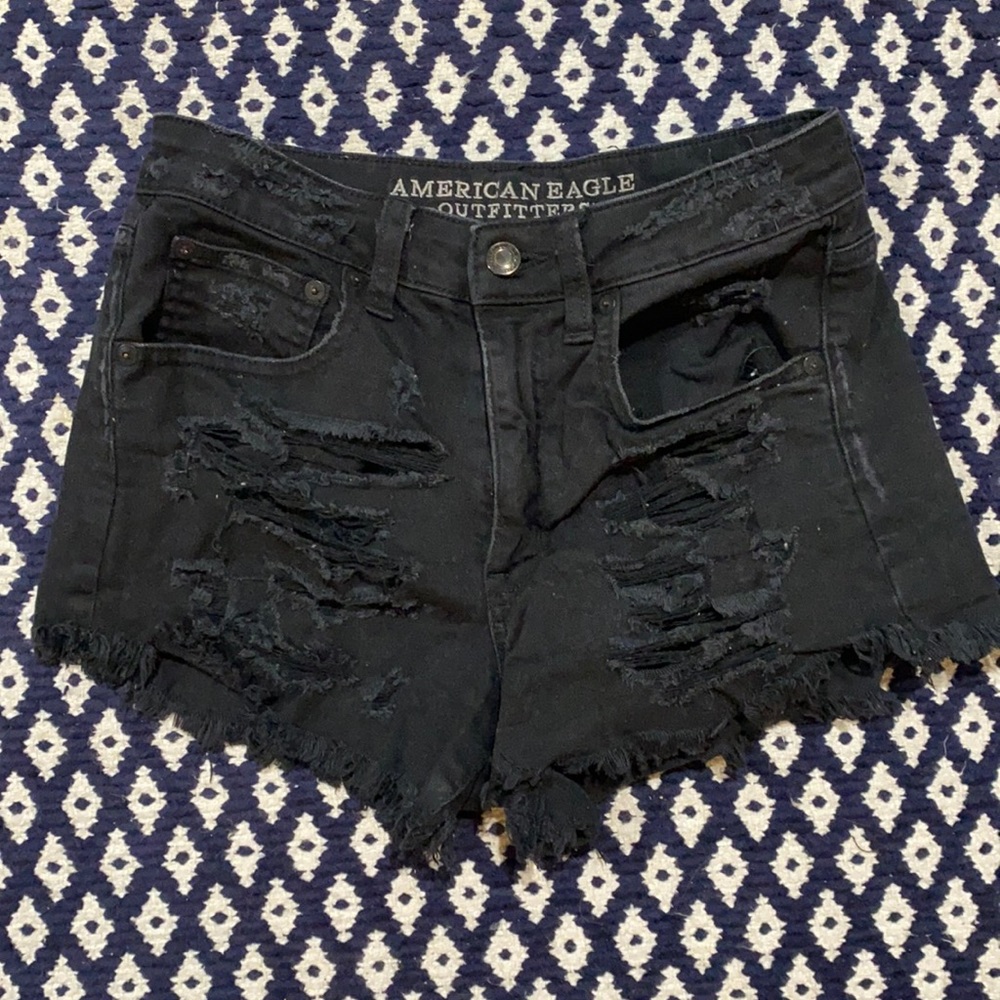 American Eagle- black ripped denim shorts
